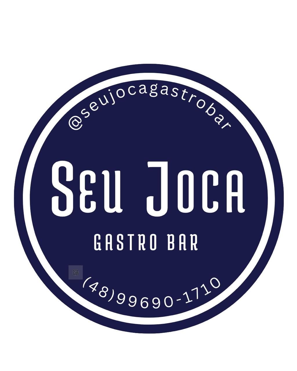 Logo do Seu Joca Gastro Bar com informações de contato e redes sociais.